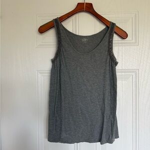 2 for $15 sale: Loft cotton grey scoop-neck tank top crochet lace trim detail